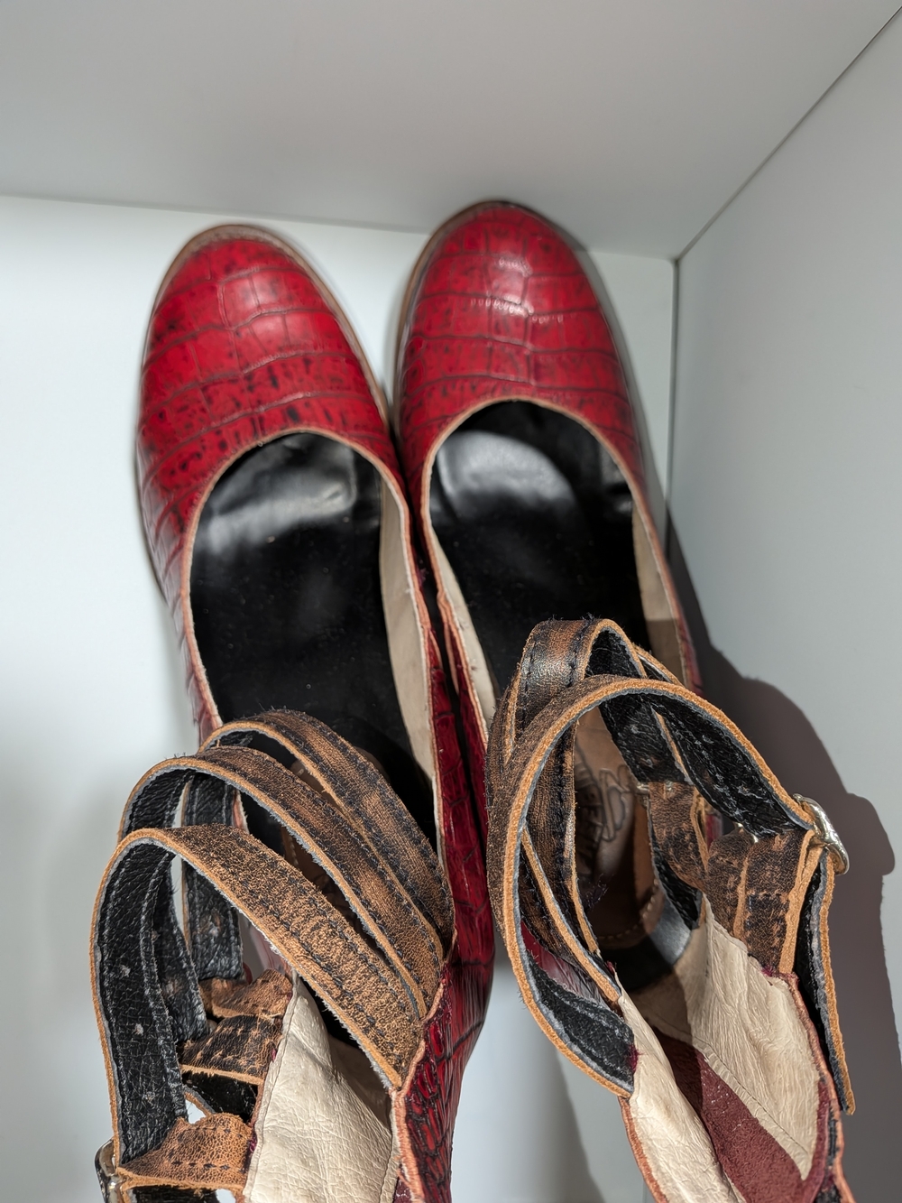 NWOT Freebird Randi Women's Size 12 Red Croc-Embossed Ankle-Strap Heels - Picture 4 of 7